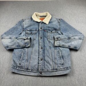 Levis Denim Jacket Men Large Blue Sherpa Lined Trucker Rodeo Western Coat Modern